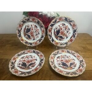 Booths Dovedale English Ironstone Plates Hand‎ Painted Gold Set of 4 Vintage